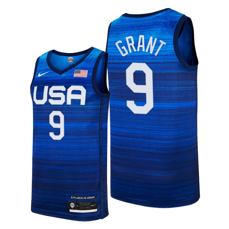 Men's USA Basketball #9 Jerami Grant 2021 Blue Tokyo Olympics Stitched Away Jersey